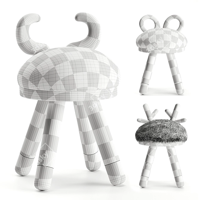 Animal Sculptural Children's Chair Set 3D model image 7