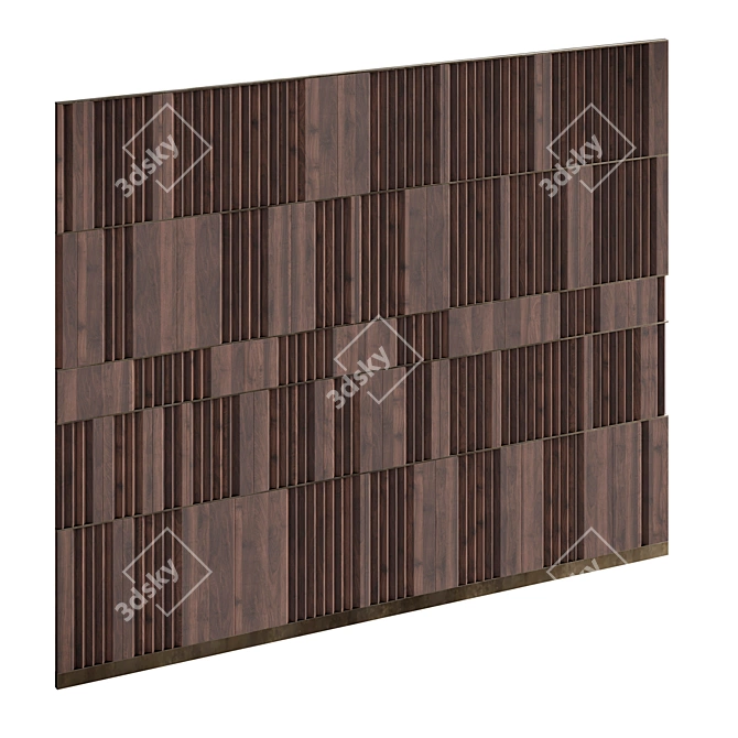 Elegant Walnut Wall Panel 3D model image 2