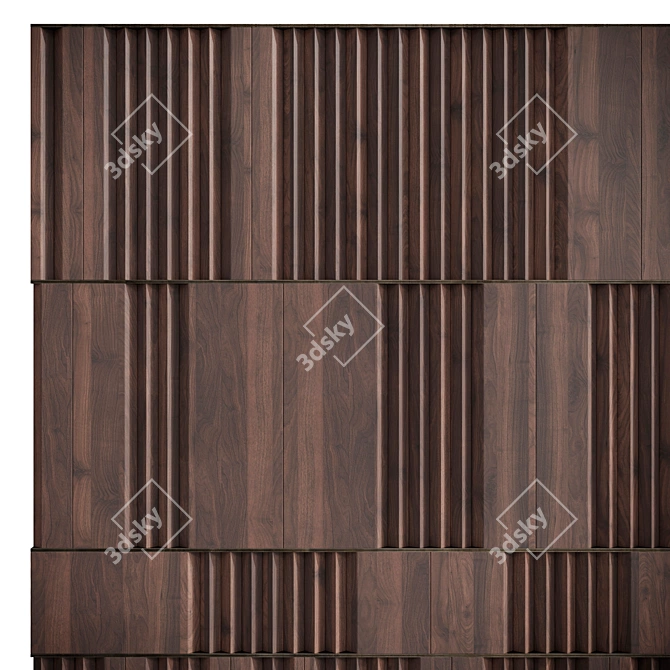 Elegant Walnut Wall Panel 3D model image 4