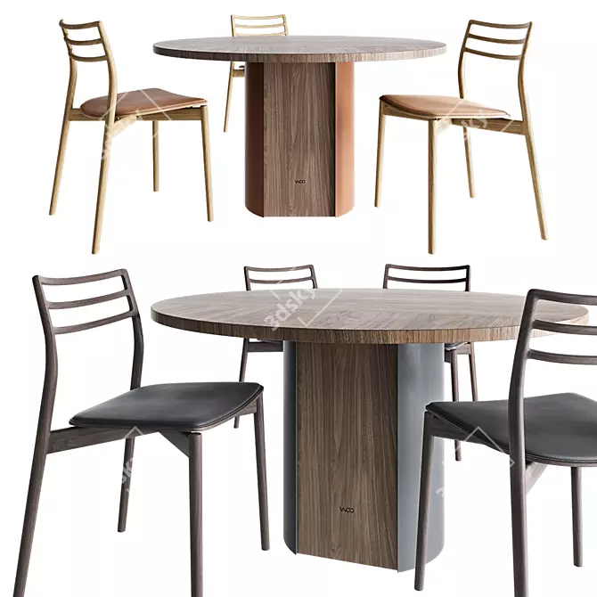 Modern Wood Table & Chair 3D model image 2