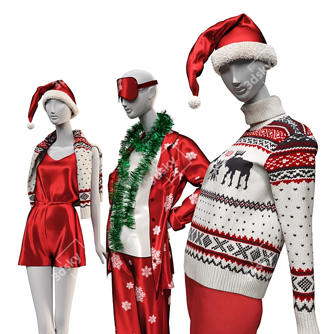  Festive Mannequins in Pajamas 3D model image 2