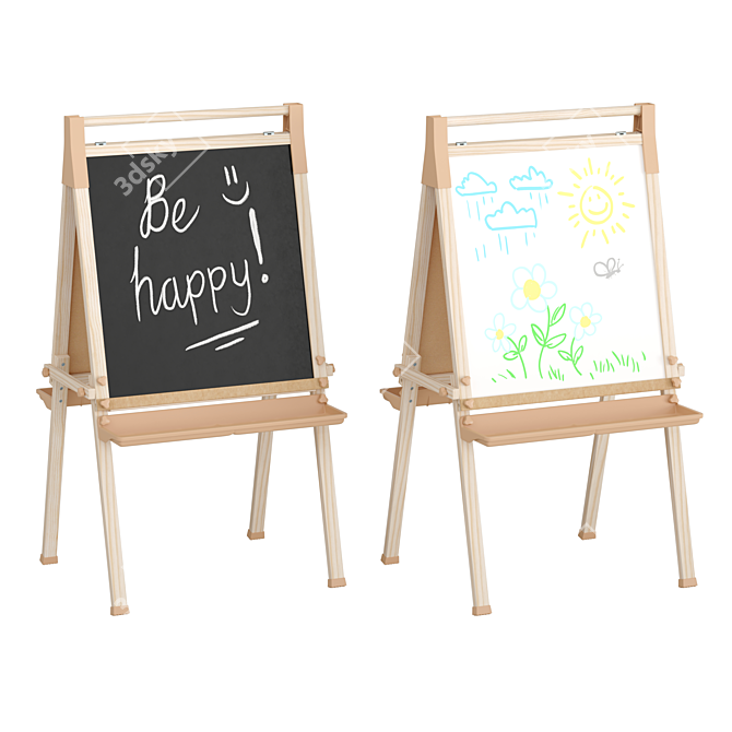 Kids School Art Easel with Marker and Chalk Board 3D model image 2