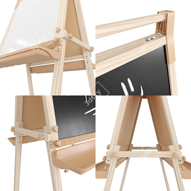 Kids School Art Easel with Marker and Chalk Board 3D model image 6