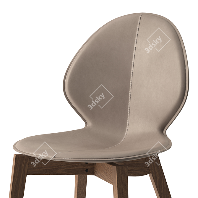 Sleek Leather Wood Chair 3D model image 3