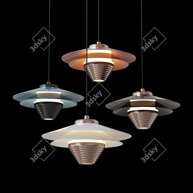 Dual Conical Metal LED Pendant 3D model image 2