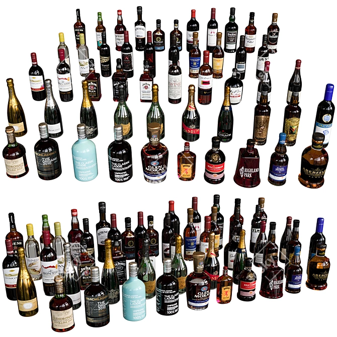 Premium Whiskey Cognac Bottle Assortment 3D model image 2