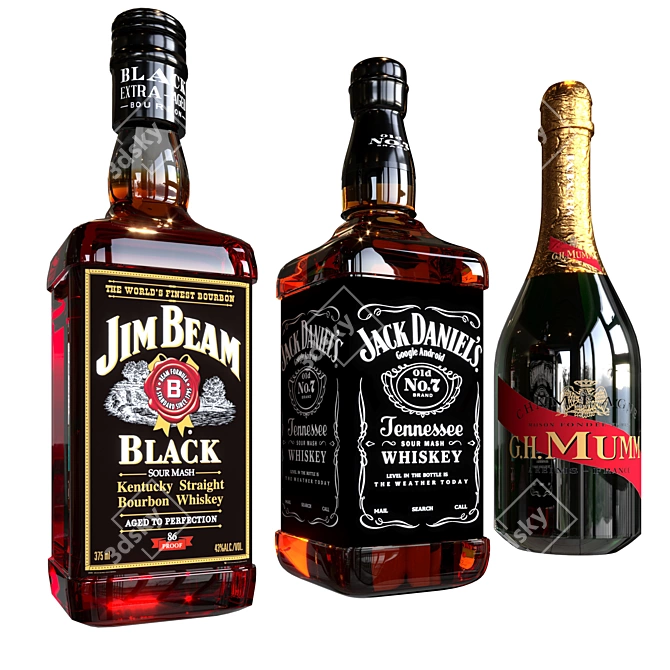 Premium Whiskey Cognac Bottle Assortment 3D model image 5