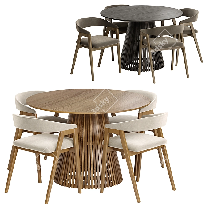 Modern Dining Set, Grey & Black 3D model image 1