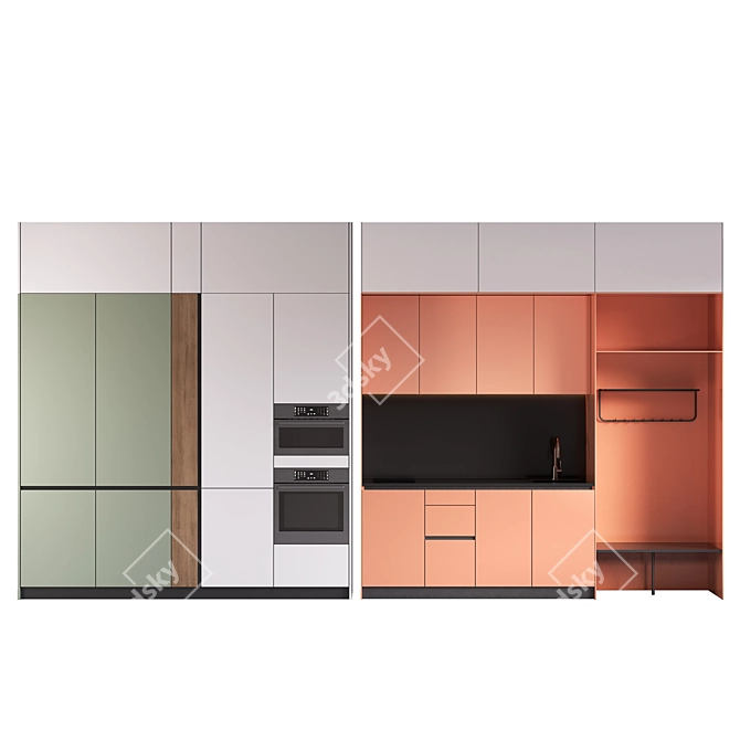 Streamlined Multimaterial Kitchen 3D model image 1