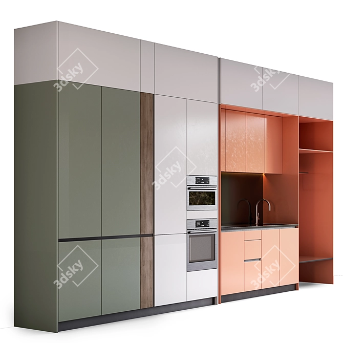 Streamlined Multimaterial Kitchen 3D model image 2