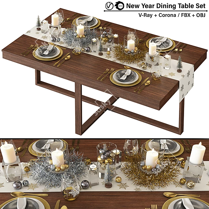 Elegant New Year Dining Set 3D model image 1