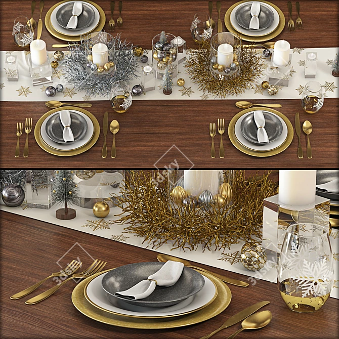 Elegant New Year Dining Set 3D model image 2