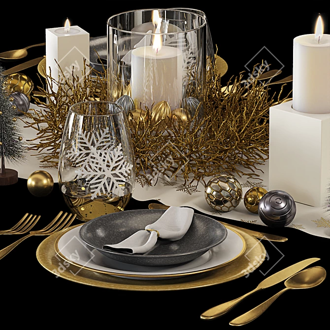 Elegant New Year Dining Set 3D model image 5