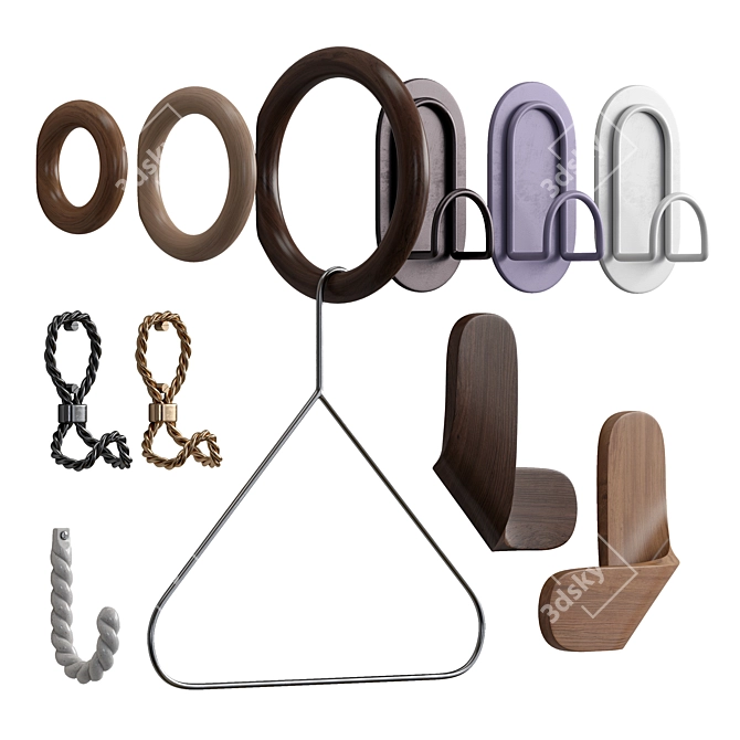 Multi-Style Wall Hook Collection 3D model image 2