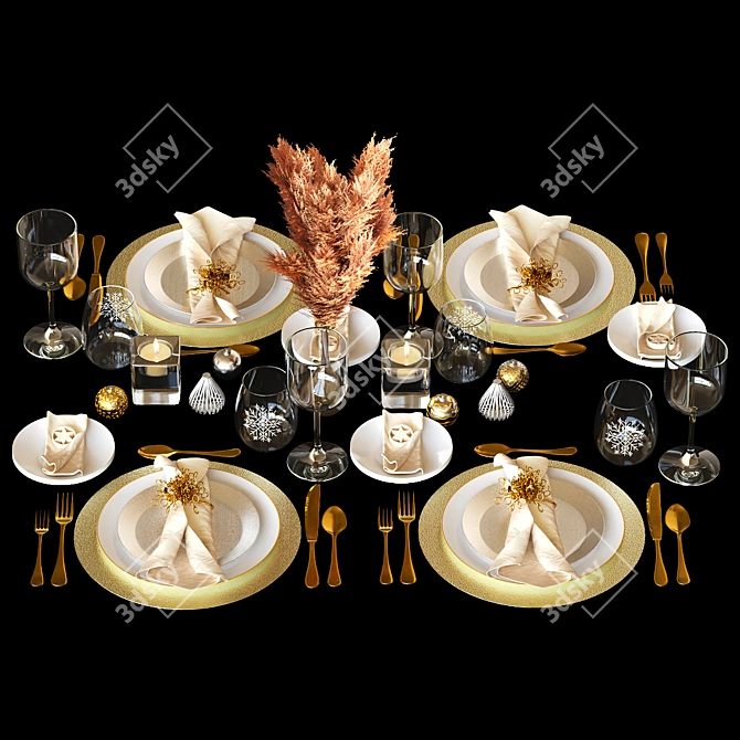 Festive Christmas Table Setting 3D model image 3