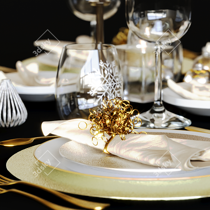 Festive Christmas Table Setting 3D model image 5