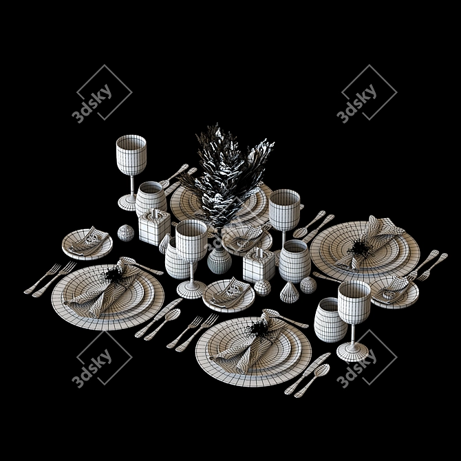 Festive Christmas Table Setting 3D model image 6