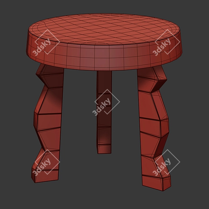 Solid Mango Wood Stool 3D model image 3