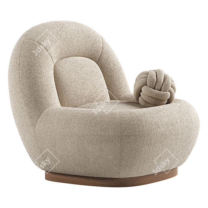 Modern Linen Lounge Chair Walnut 3D model image 3