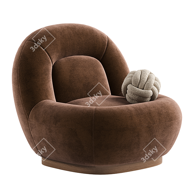 Modern Linen Lounge Chair Walnut 3D model image 4