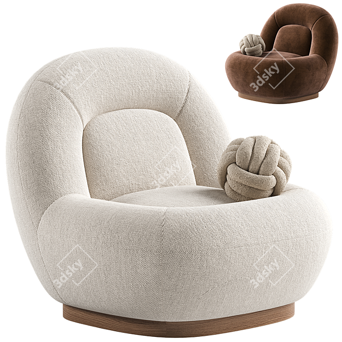 Modern Linen Lounge Chair Walnut 3D model image 14