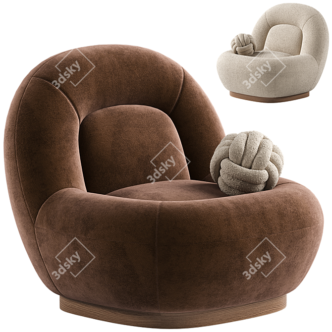 Modern Linen Lounge Chair Walnut 3D model image 21