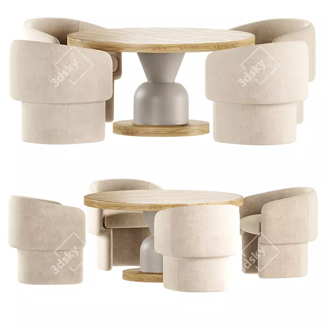 Mid-Century Modern Dining Set 3D model image 1