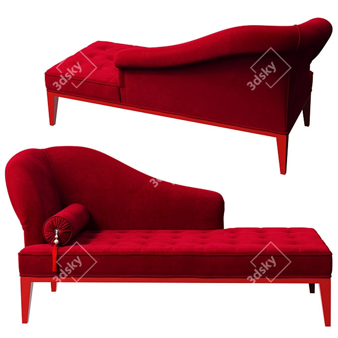 Elegant Red Velvet Chaise Longue 3D model image 1