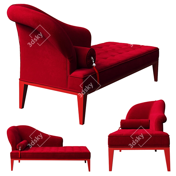 Elegant Red Velvet Chaise Longue 3D model image 2