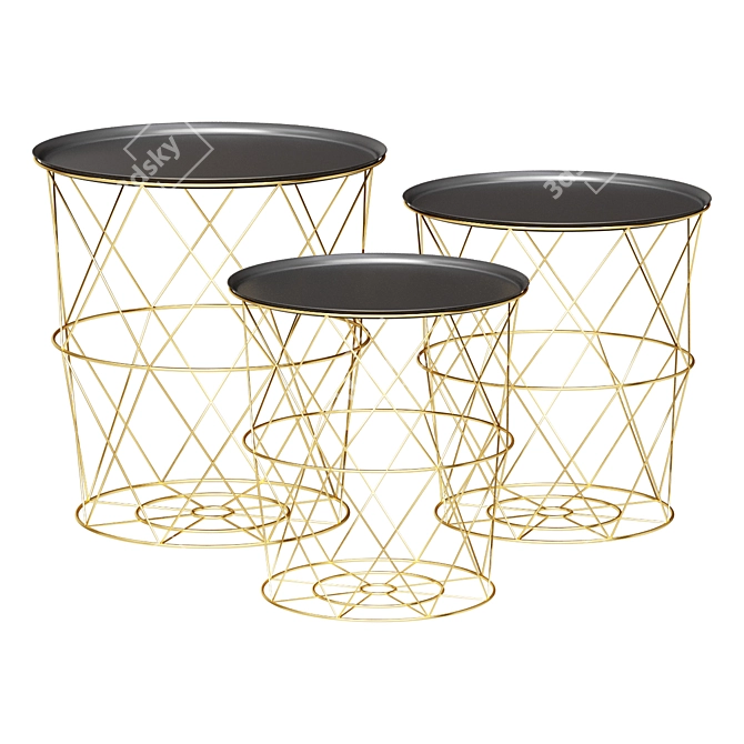 Gold and Black Basket Coffee Table 3D model image 1