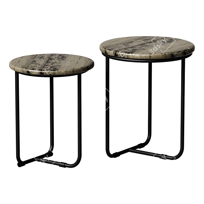 Round Two Brown Coffee Tables 3D model image 1