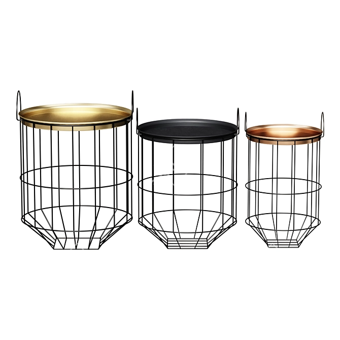 Metal Basket Coffee Table Set 3D model image 1