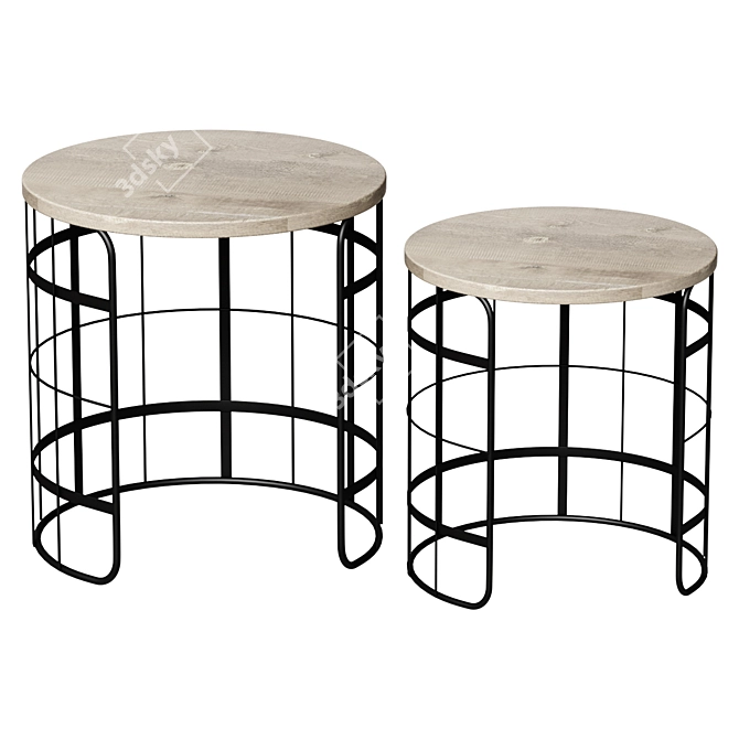 Black Round Coffee Tables Set 3D model image 1