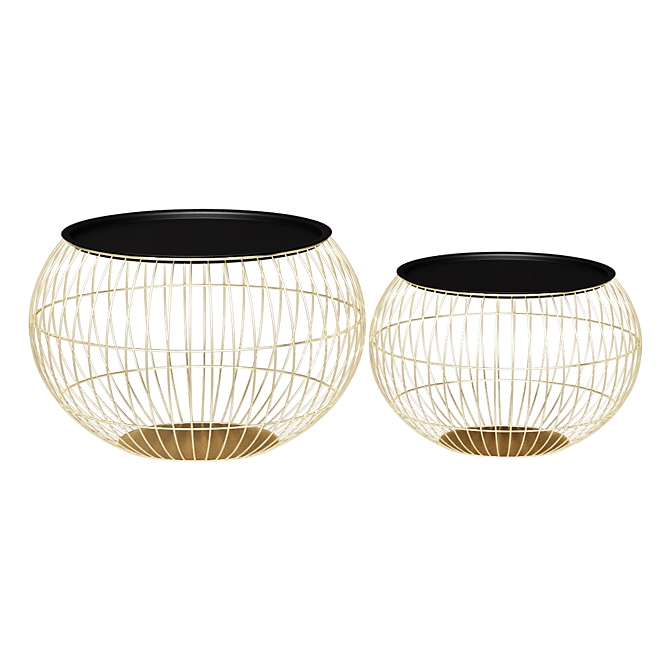 Elegant Black and Gold Basket Tables 3D model image 1