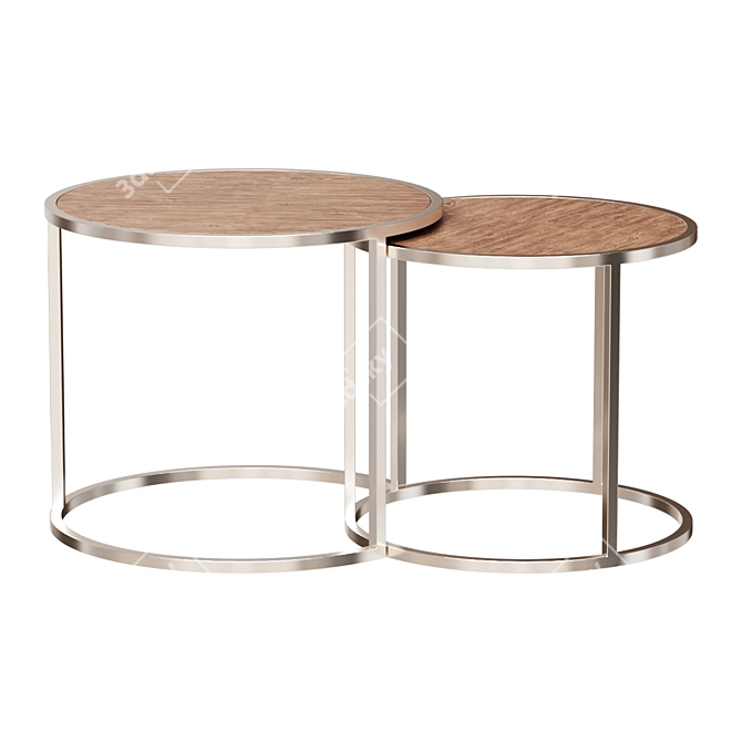 Round Brown Side Tables Set 3D model image 1