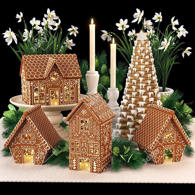 Gingerbread Village Houses Set 3D model image 1