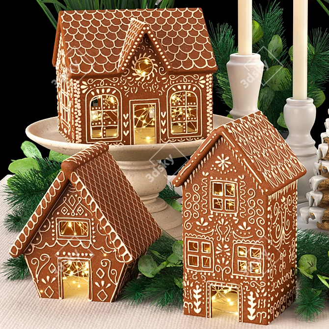 Gingerbread Village Houses Set 3D model image 2