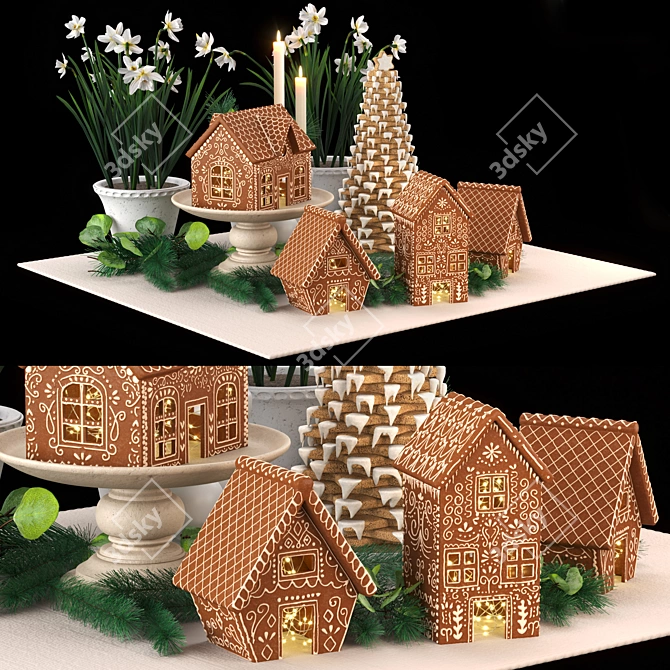 Gingerbread Village Houses Set 3D model image 3