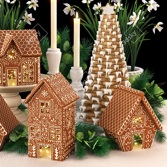 Gingerbread Village Houses Set 3D model image 4