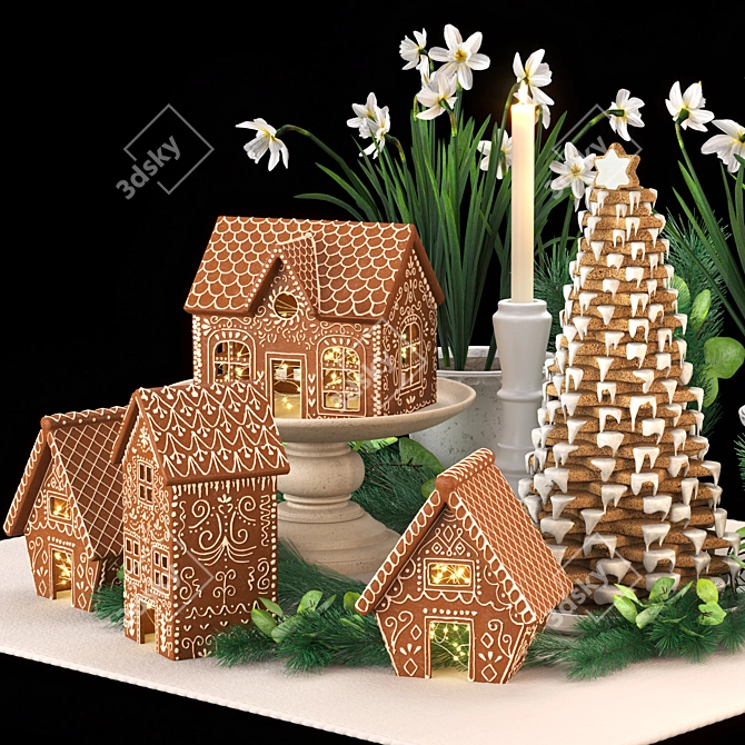 Gingerbread Village Houses Set 3D model image 5