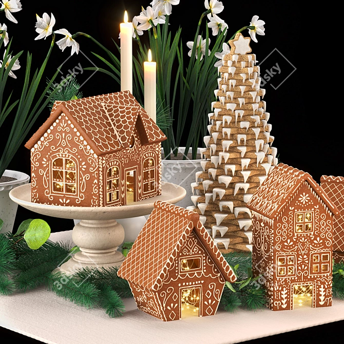 Gingerbread Village Houses Set 3D model image 6