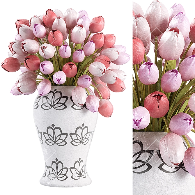 Tulips Bouquet in Vase 3D model image 1