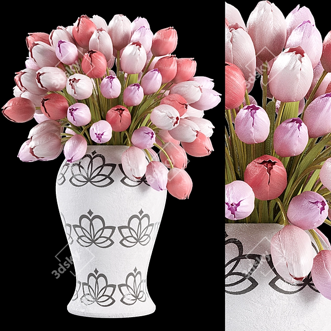 Tulips Bouquet in Vase 3D model image 5