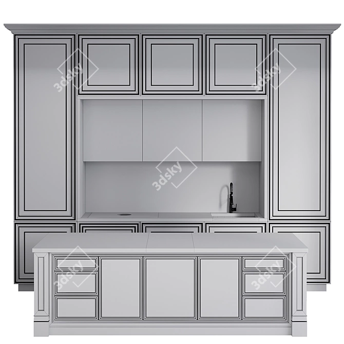 Neoclassic Kitchen Set with Fisher & Paykel Appliances 3D model image 6