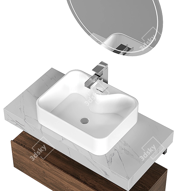 Sleek Modern Floating Vanity Set 3D model image 2