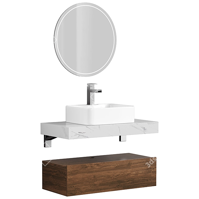 Sleek Modern Floating Vanity Set 3D model image 3