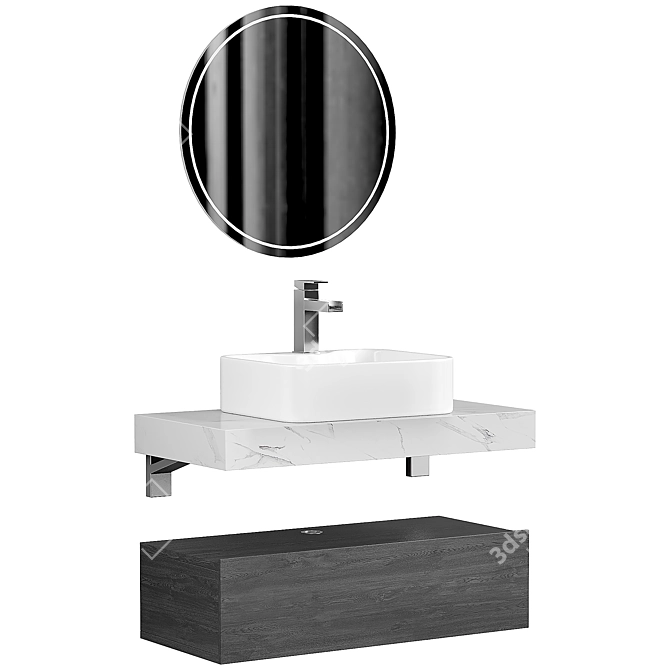 Sleek Modern Floating Vanity Set 3D model image 4