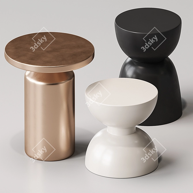 Round Metal Side Tables Set 3D model image 3