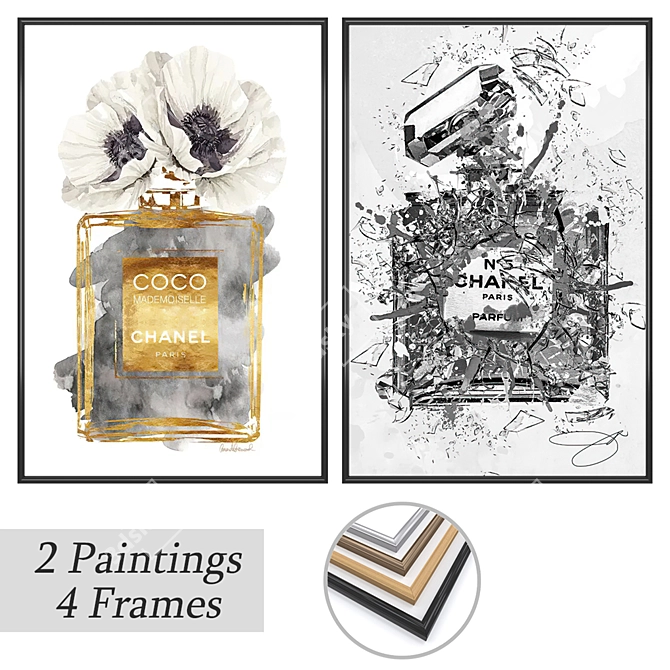 Gallery Art Set with Frames 3D model image 1