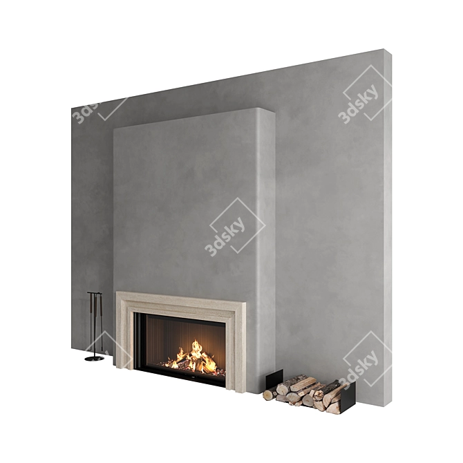 Modern Fireplace Wall Set 3D 3D model image 2